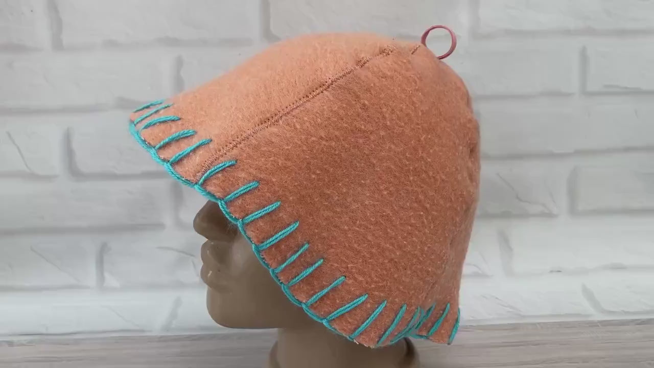 100% wool sauna hat thick,thick large hat for a bath,organic sauna hat,sauna pink hat cool,handmade banya hat vegan, embrodiered sauna hat.