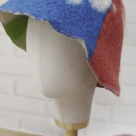 One-of-a-Kind Handmade Wool Sauna Hat ,  Colorful Patchwork Wool Felt Banya Cap with Hanging Loop , Unique Spa  Sauna Accessory